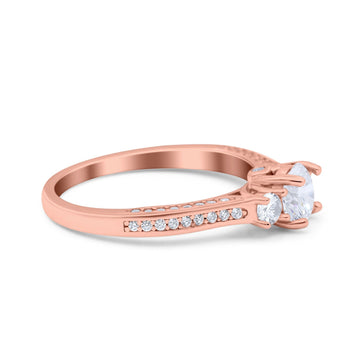 14K Rose Gold Three Stone Vintage Engagement Bridal Ring Round Simulated Cubic Zirconia Size-7